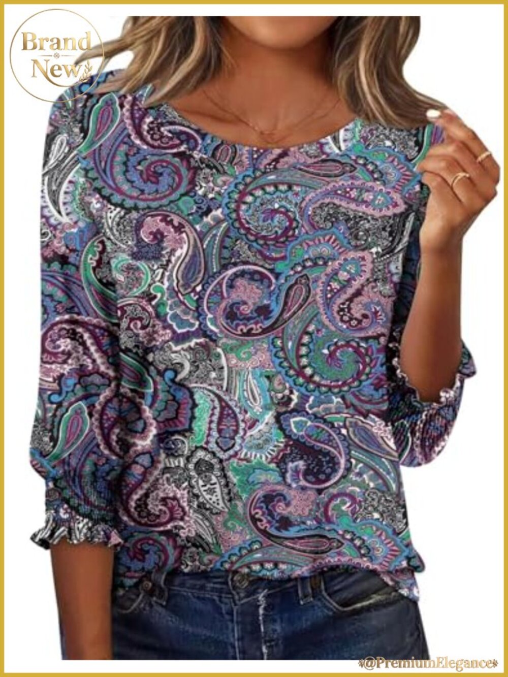 Women's 3/4 Sleeve Blouse Round Neck Stretchy Business Casual Tunic Top
